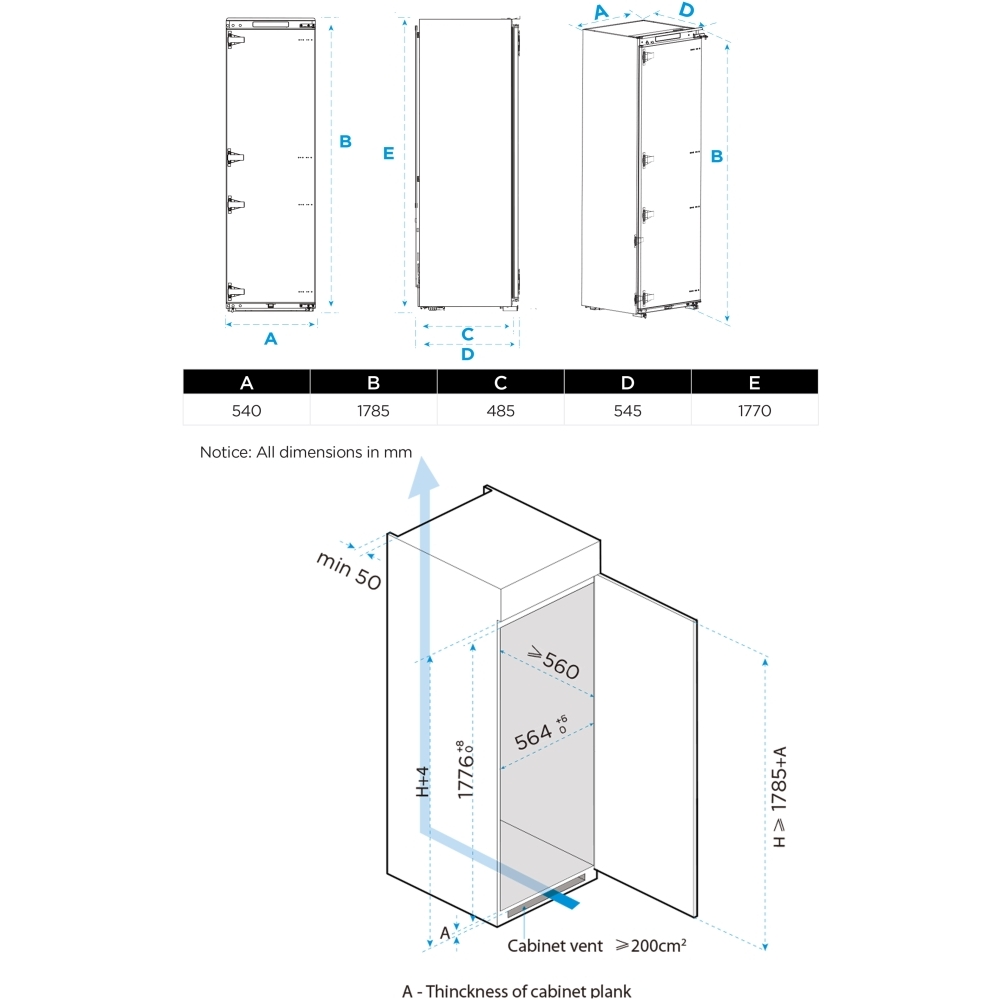 Midea MDRE423FGE01D Built-In Larder Fridge, E Rated