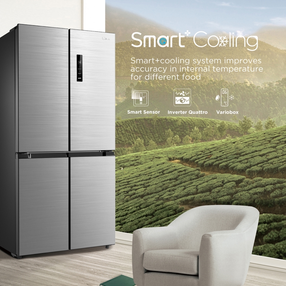 Midea MDRF632FIE46 American Fridge Freezer,  Non-Plumbed, Stainless Steel, E Rated