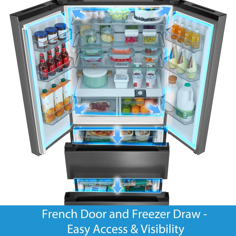 Midea MDRF692FIC46 American Fridge Freezer,  Non-Plumbed, Stainless Steel, C Rated