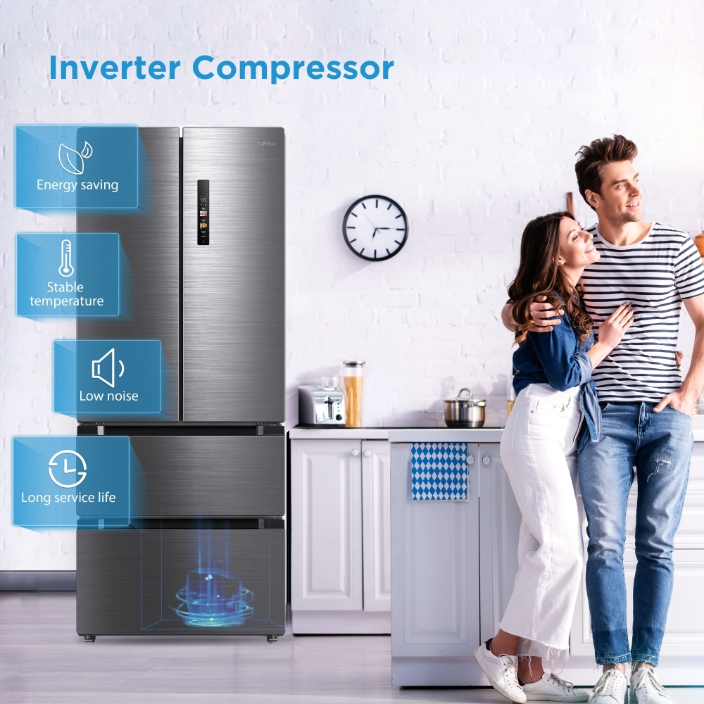 Midea MDRF692FIC46 American Fridge Freezer,  Non-Plumbed, Stainless Steel, C Rated