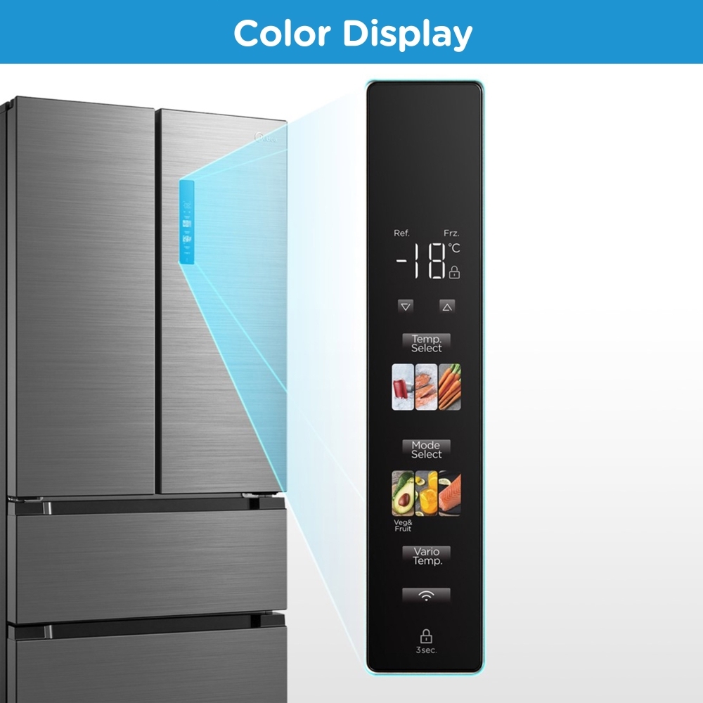 Midea MDRF692FIC46 American Fridge Freezer,  Non-Plumbed, Stainless Steel, C Rated