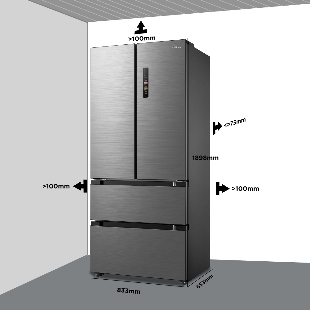 Midea MDRF692FIC46 American Fridge Freezer,  Non-Plumbed, Stainless Steel, C Rated