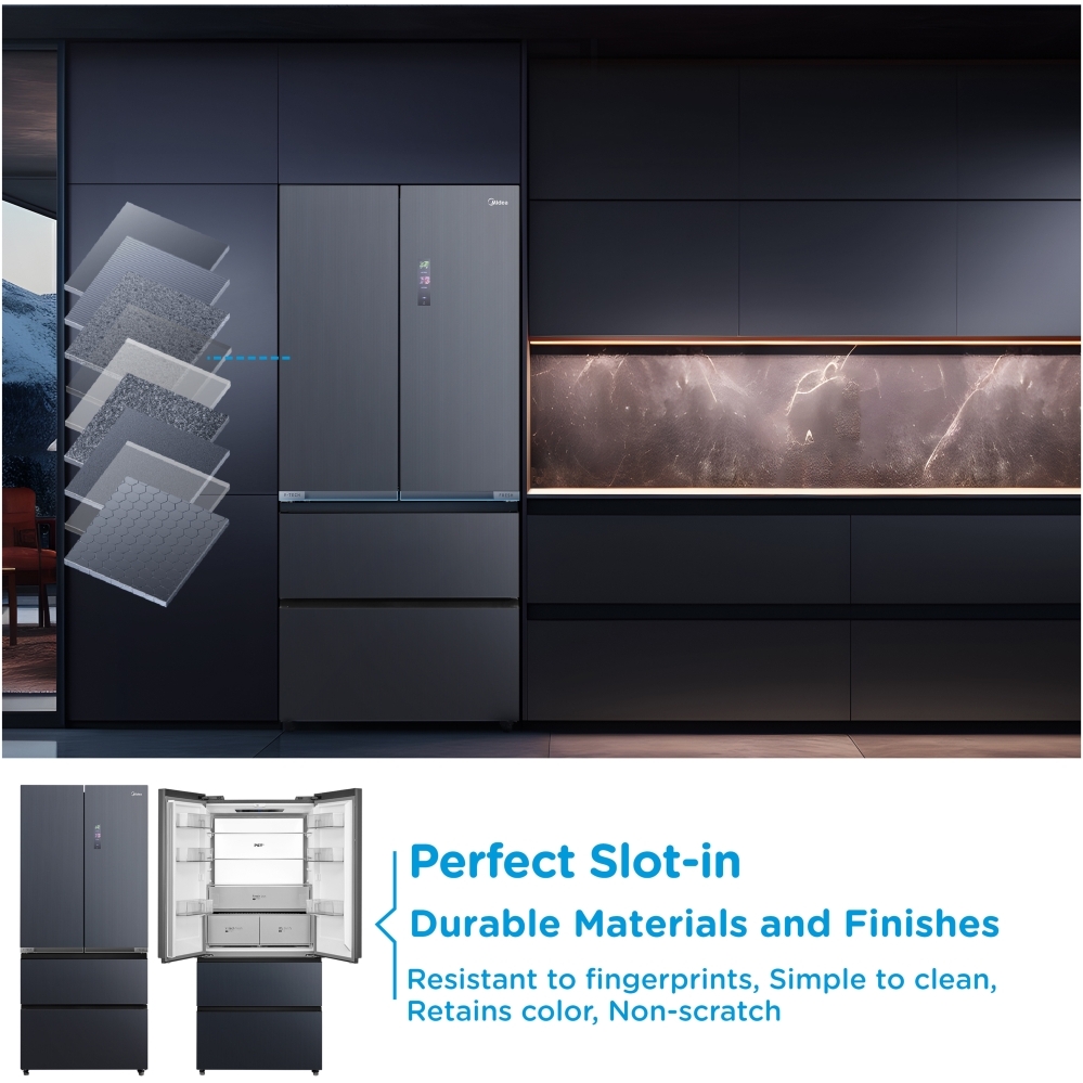 Midea MDRF705BIE70 American Fridge Freezer, E Rated