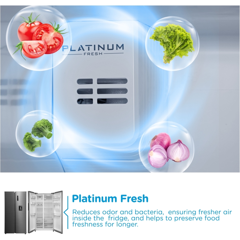 Midea MDRS710FGD46W American Fridge Freezer, Stainless Steel, D Rated,  Non-Plumbed