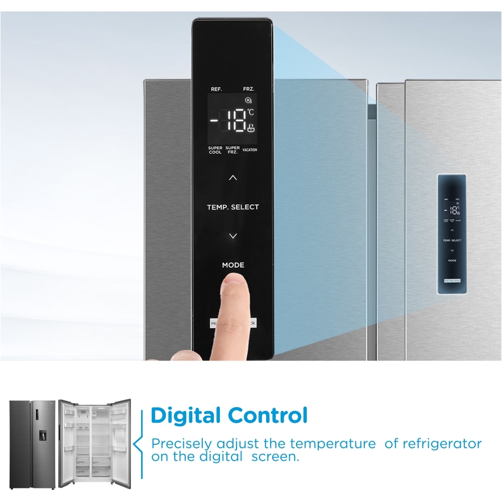 Midea MDRS710FGD46W American Fridge Freezer, Stainless Steel, D Rated,  Non-Plumbed