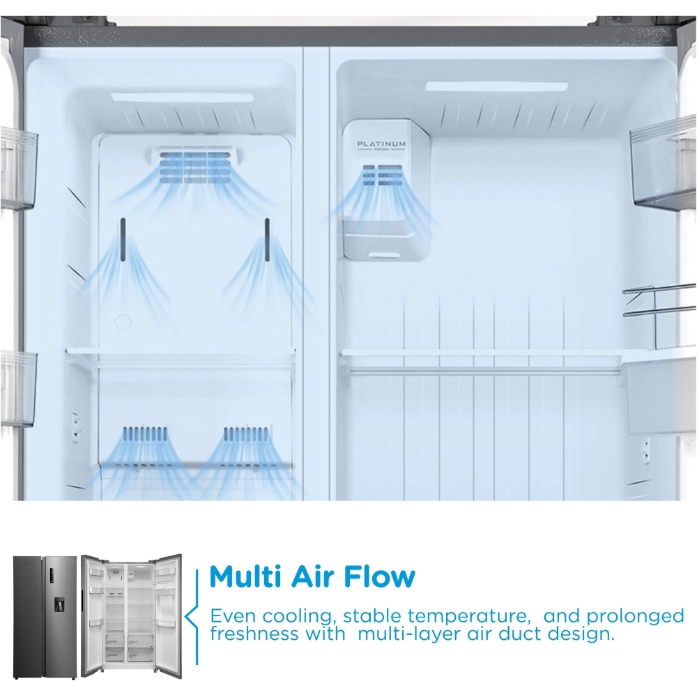 Midea MDRS710FGD46W American Fridge Freezer, Stainless Steel, D Rated,  Non-Plumbed