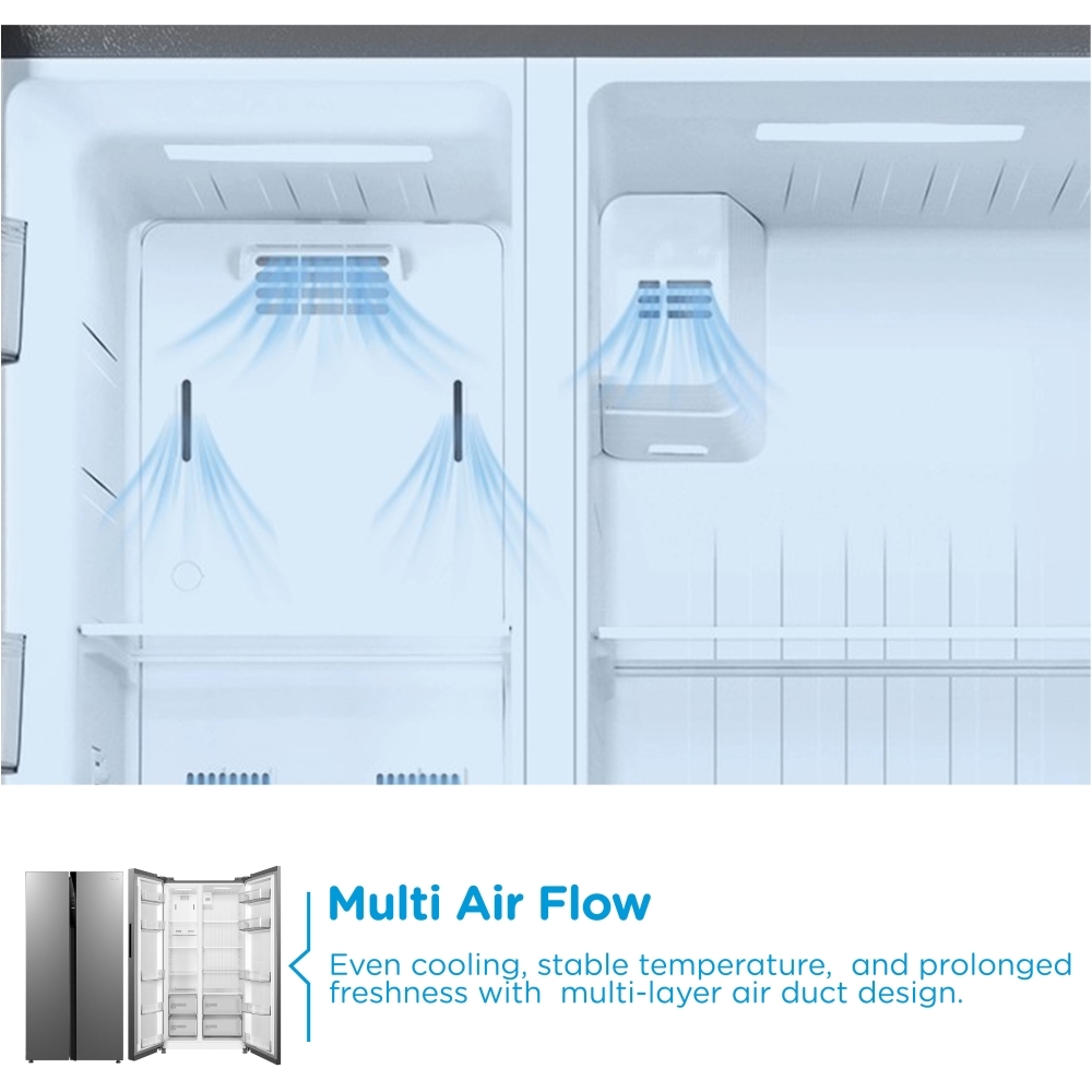 Midea MDRS710FGE02 American Fridge Freezer, Stainless Steel, E Rated,  Non-Plumbed