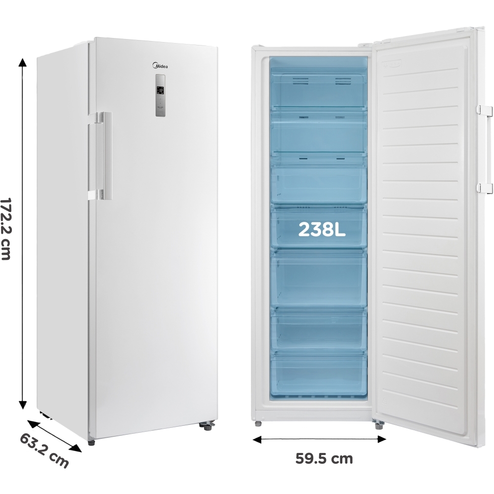 Midea MDRU333FZE01 Total No Frost Tall Freezer, White, E Rated