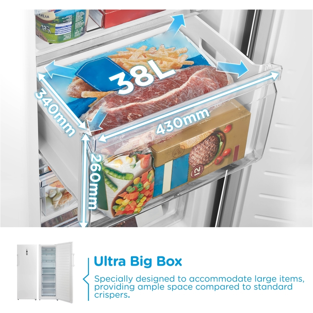 Midea MDRU333FZE01 Total No Frost Tall Freezer, White, E Rated