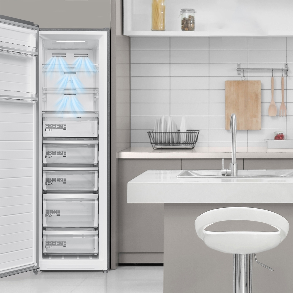 Midea MDRU385MTE46 Total No Frost Tall Freezer, Stainless Steel, E Rated