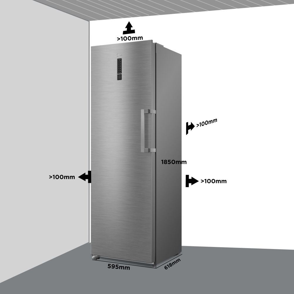Midea MDRU385MTE46 Total No Frost Tall Freezer, Stainless Steel, E Rated