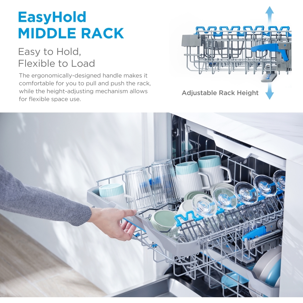 Midea MDWEF1433GB-WG-UK Dishwasher, 14 Place Settings, Grey, A Rated