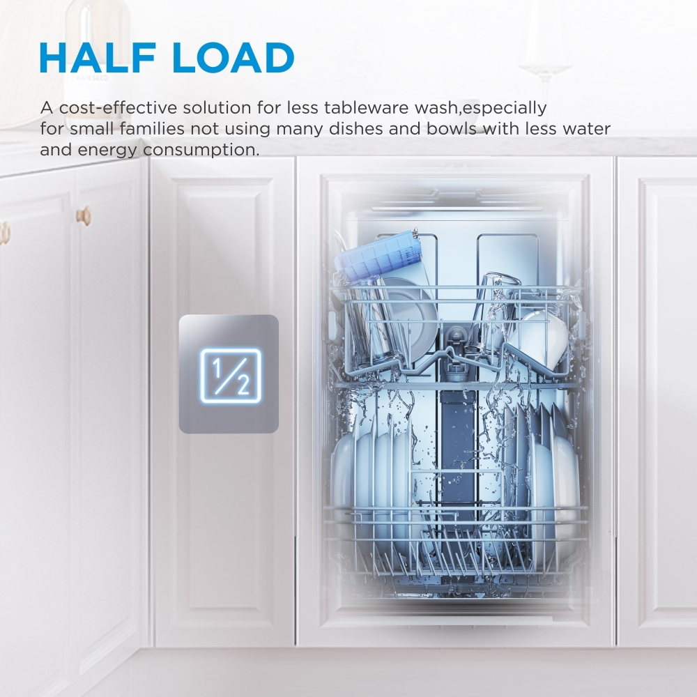 Midea MDWEF1433G(SS)-WG-UK Dishwasher, 14 Place Settings, Stainless Steel, B Rated