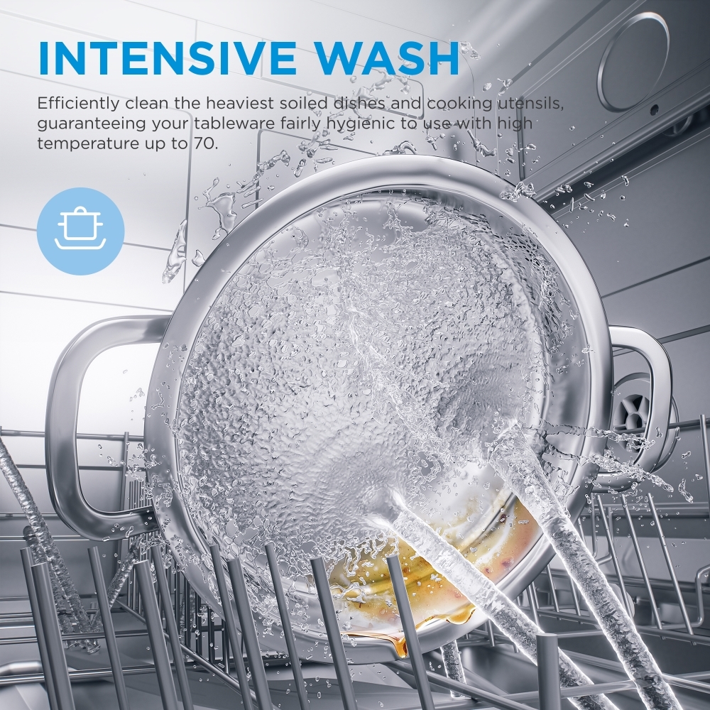 Midea MDWEF1433G(SS)-WG-UK Dishwasher, 14 Place Settings, Stainless Steel, B Rated