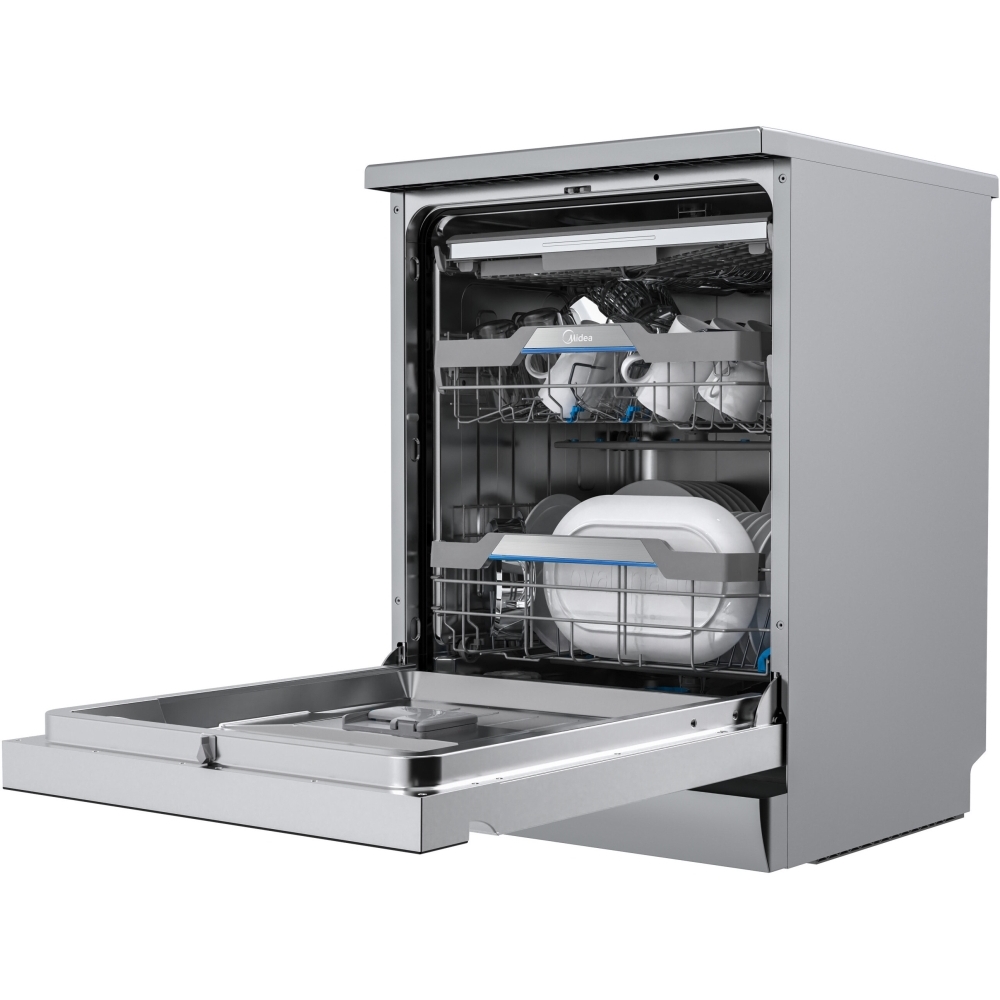 Midea MDWEF1433G(SS)-WG-UK Dishwasher, 14 Place Settings, Stainless Steel, B Rated