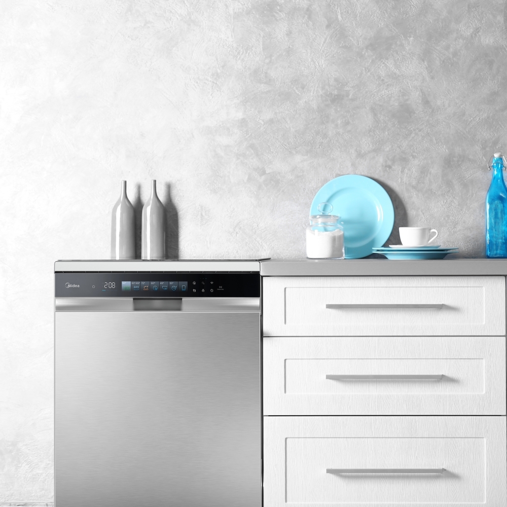 Midea MDWEF1433G(SS)-WG-UK Dishwasher, 14 Place Settings, Stainless Steel, B Rated