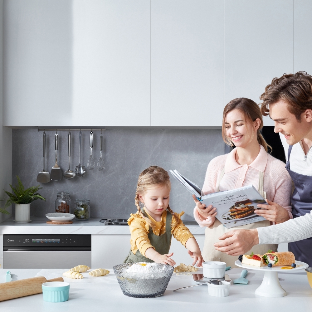 Midea MDWEF1433G(SS)-WG-UK Dishwasher, 14 Place Settings, Stainless Steel, B Rated