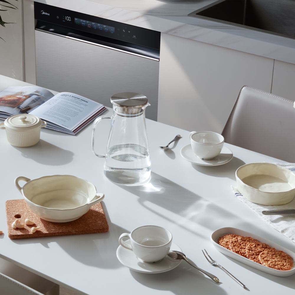 Midea MDWEF1433G(SS)-WG-UK Dishwasher, 14 Place Settings, Stainless Steel, B Rated