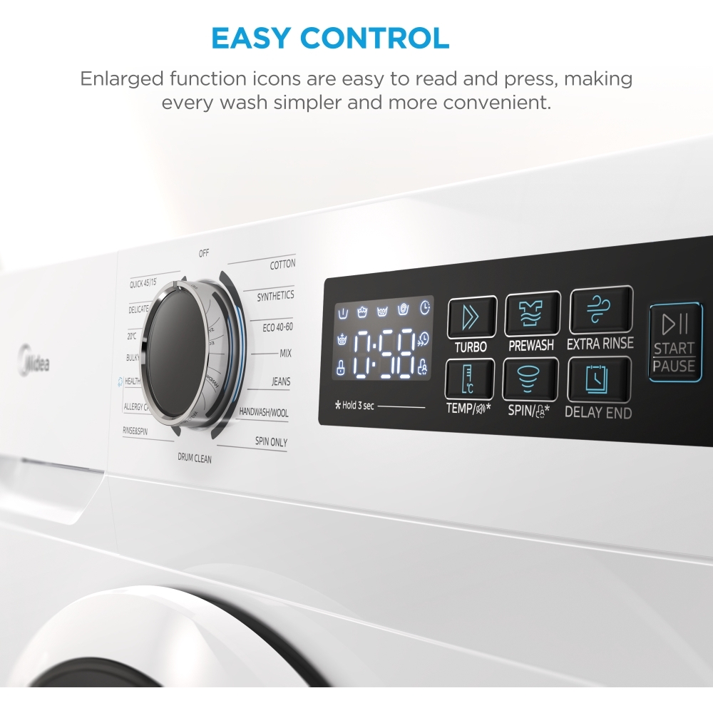 Midea MF110W90BA10/T-UK Washing Machine, 9kg, 1400 Spin, Black, A Rated