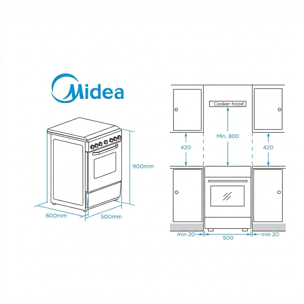 Midea MFO20DME4H109-WH Electric Cooker with Single Oven