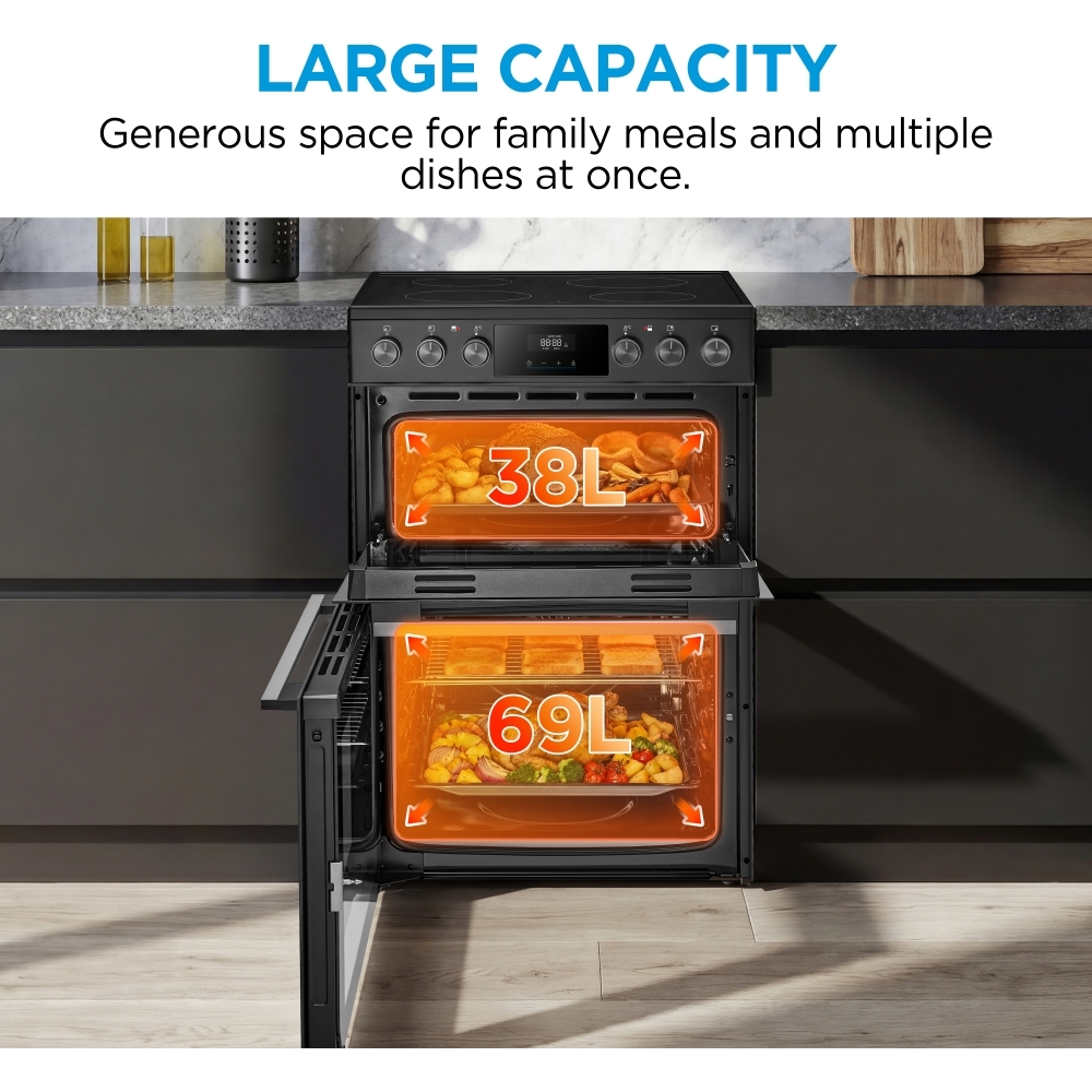 Midea MFO24EME4R118-BK Ceramic Electric Cooker with Double Oven, Black, A Rated