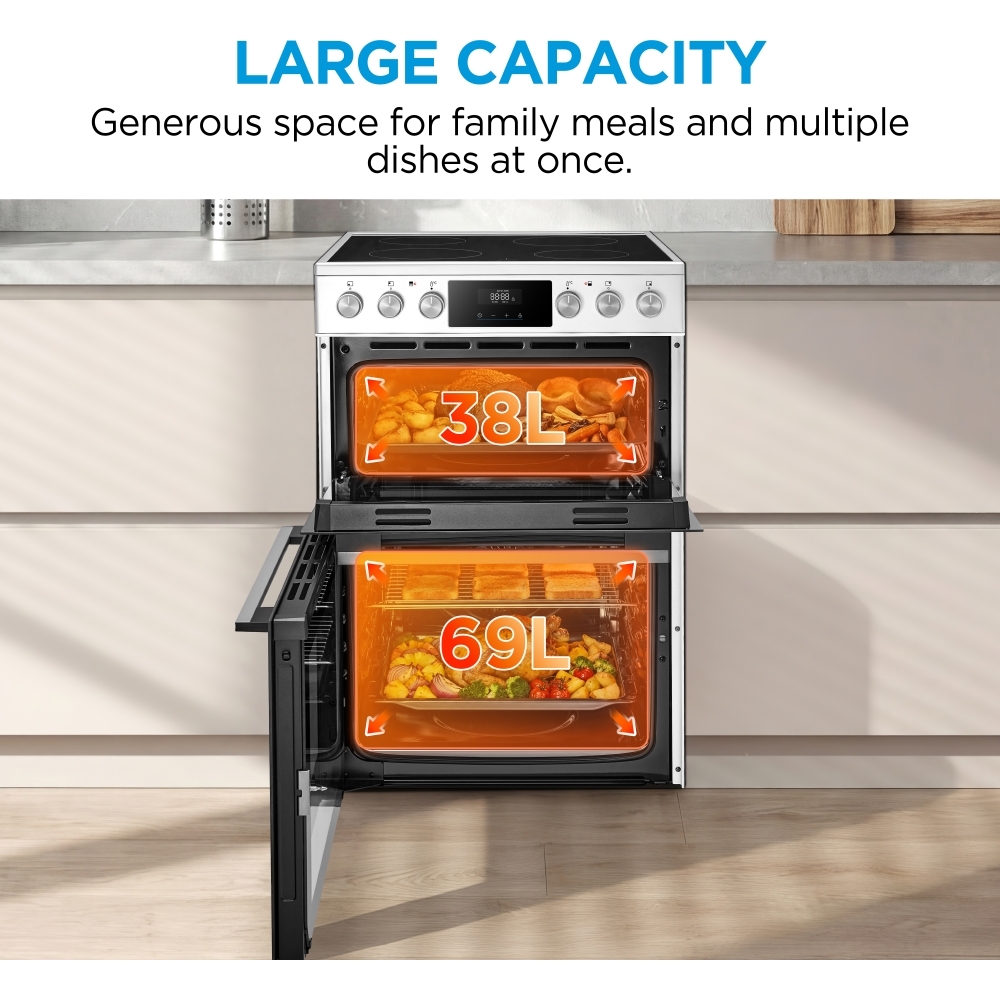 Midea MFO24EME4R118-WH Ceramic Electric Cooker with Double Oven, White, A Rated