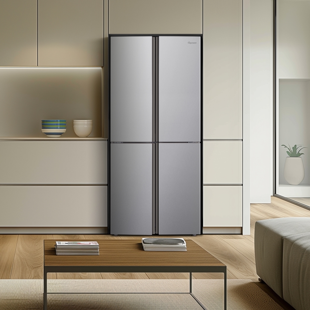 Fridgemaster MQ79394ES American Fridge Freezer,  Non-Plumbed, Silver, E Rated