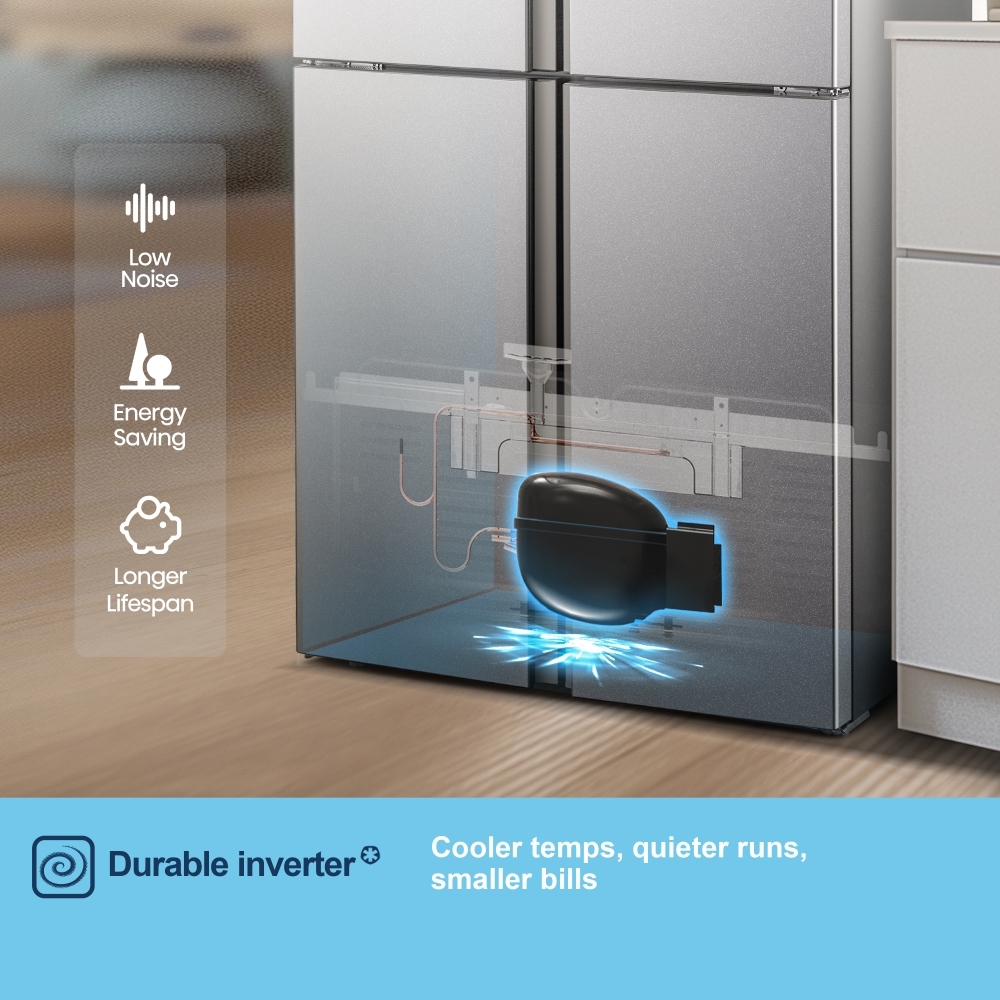 Fridgemaster MQ79394ES American Fridge Freezer,  Non-Plumbed, Silver, E Rated