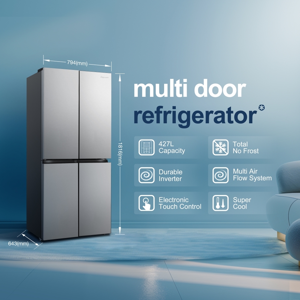 Fridgemaster MQ79395ES American Fridge Freezer, Silver, E Rated,  Non-Plumbed