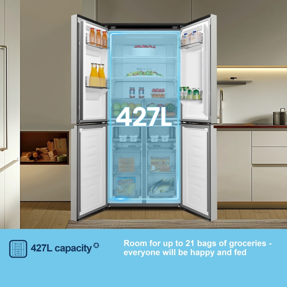Fridgemaster MQ79395ES American Fridge Freezer, Silver, E Rated,  Non-Plumbed