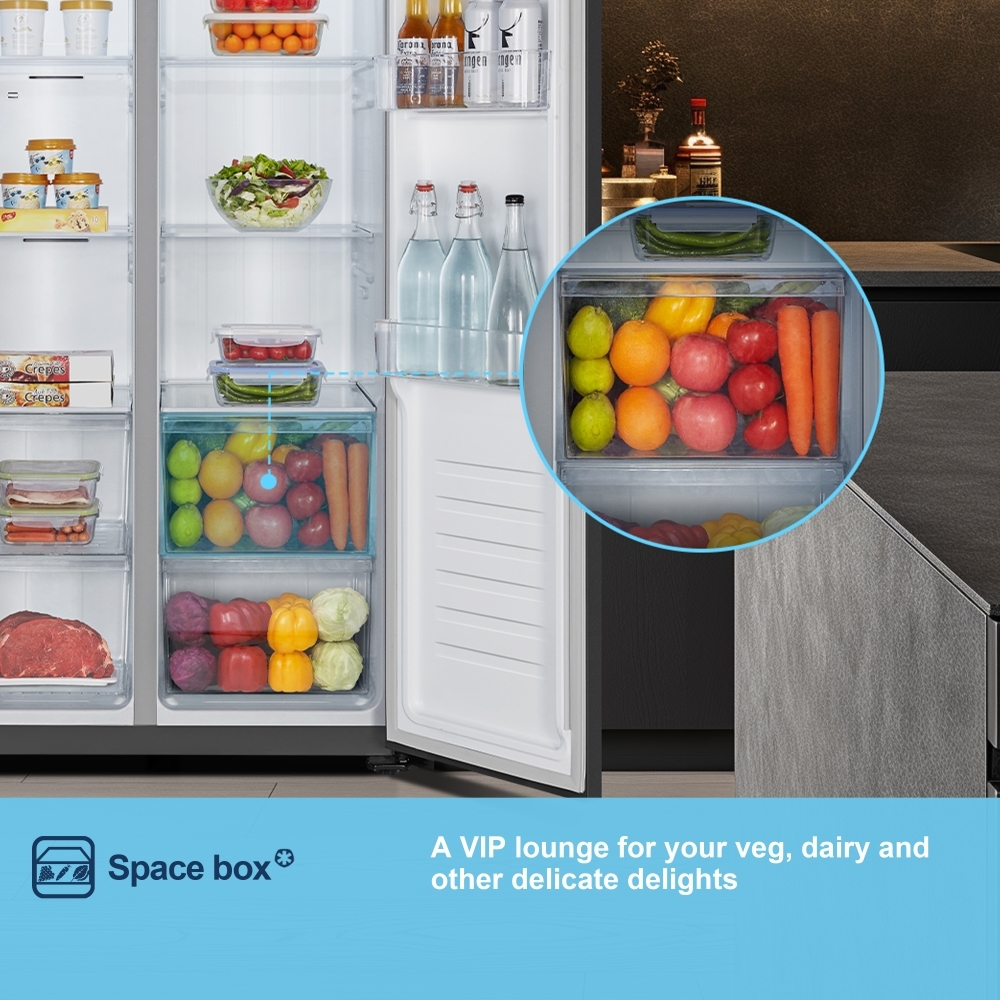 Fridgemaster MS83430EB American Fridge Freezer, Black, E Rated,  Non-Plumbed