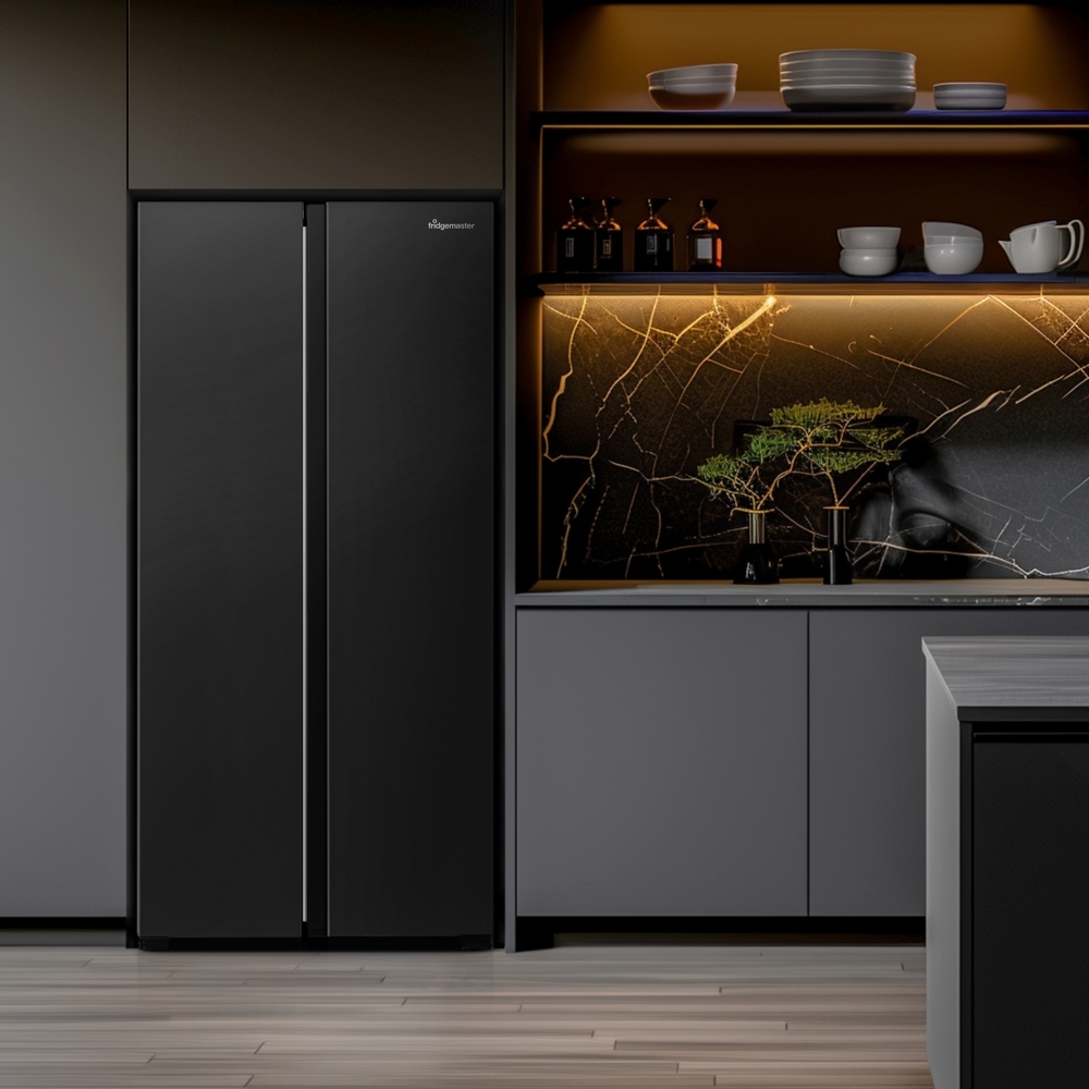 Fridgemaster MS83430EB American Fridge Freezer, Black, E Rated,  Non-Plumbed