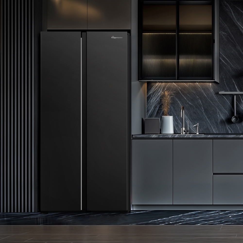 Fridgemaster MS83430EB American Fridge Freezer, Black, E Rated,  Non-Plumbed