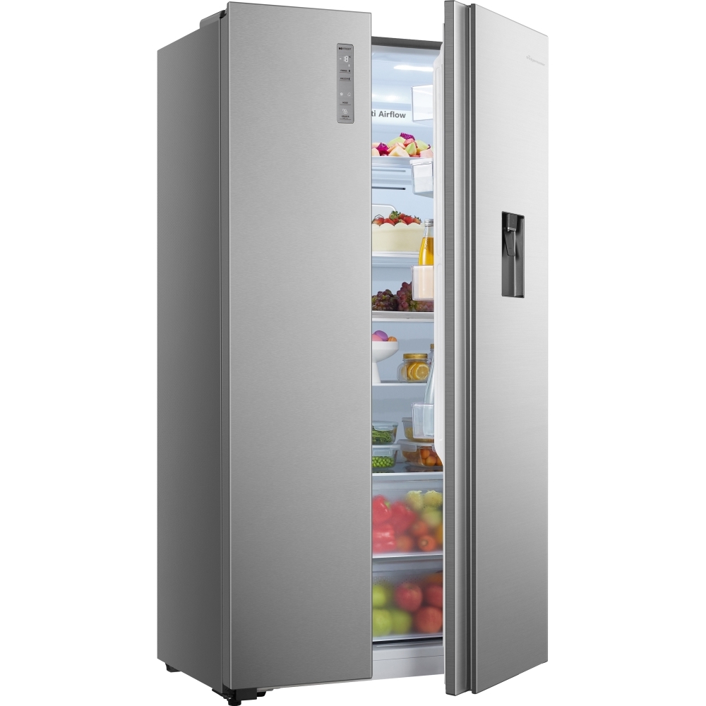 Fridgemaster MS91520DES American Fridge Freezer, Silver, E Rated,  Non-Plumbed
