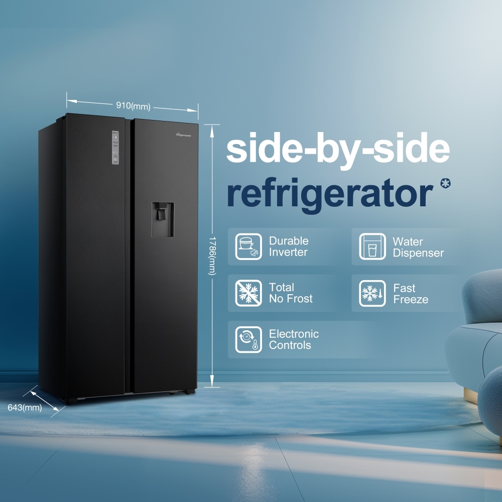 Fridgemaster MS91520EB American Fridge Freezer, Black, E Rated,  Non-Plumbed