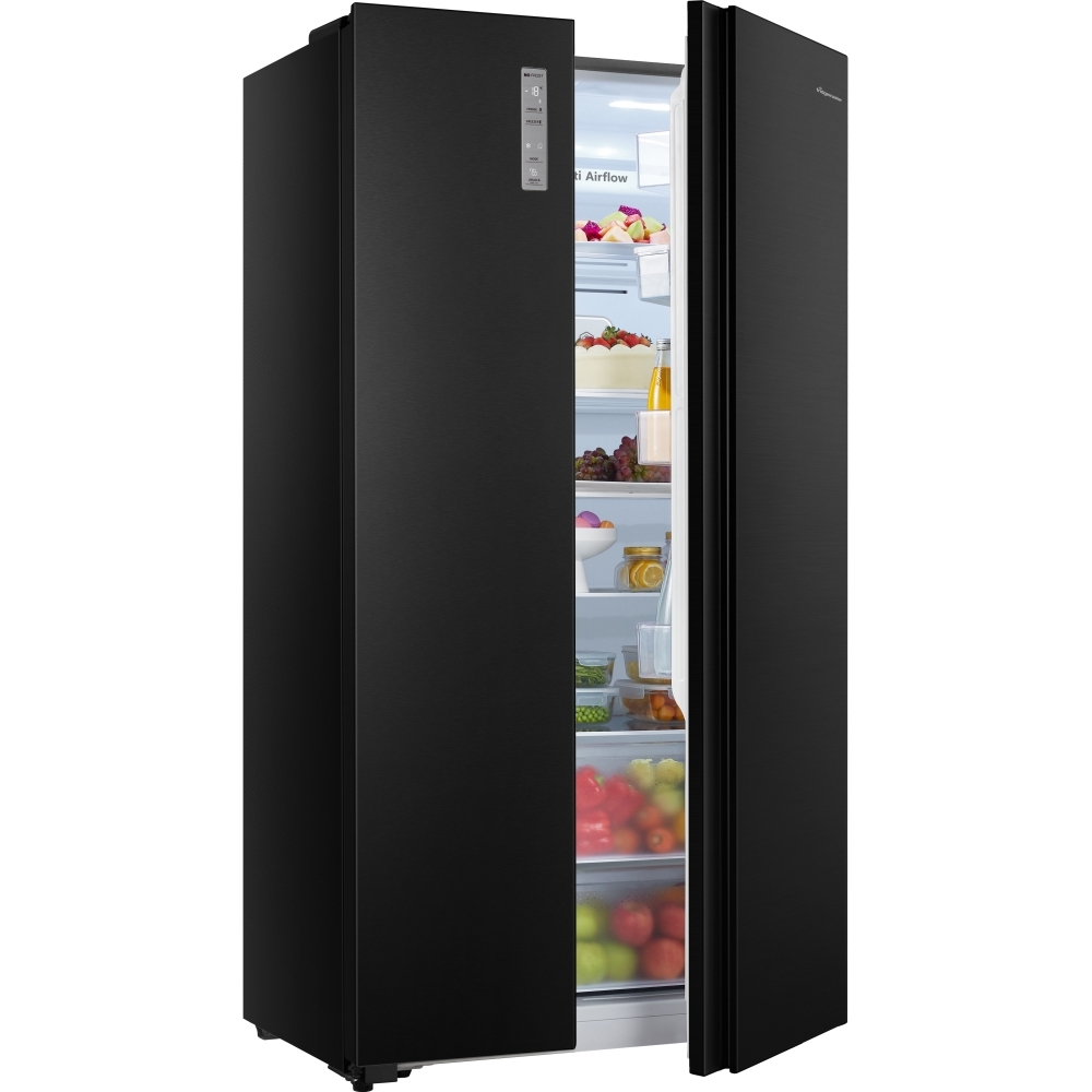 Fridgemaster MS91520EB American Fridge Freezer, Black, E Rated,  Non-Plumbed
