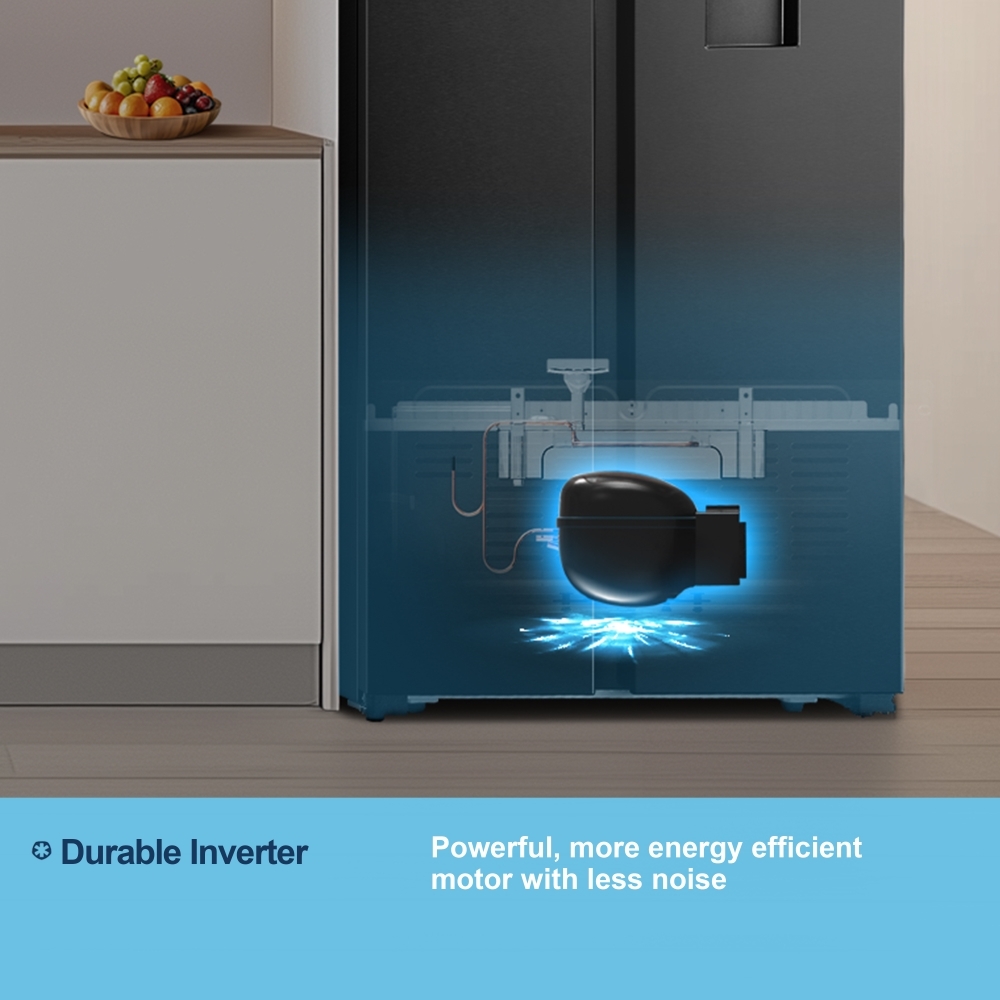 Fridgemaster MS91520EB American Fridge Freezer, Black, E Rated,  Non-Plumbed