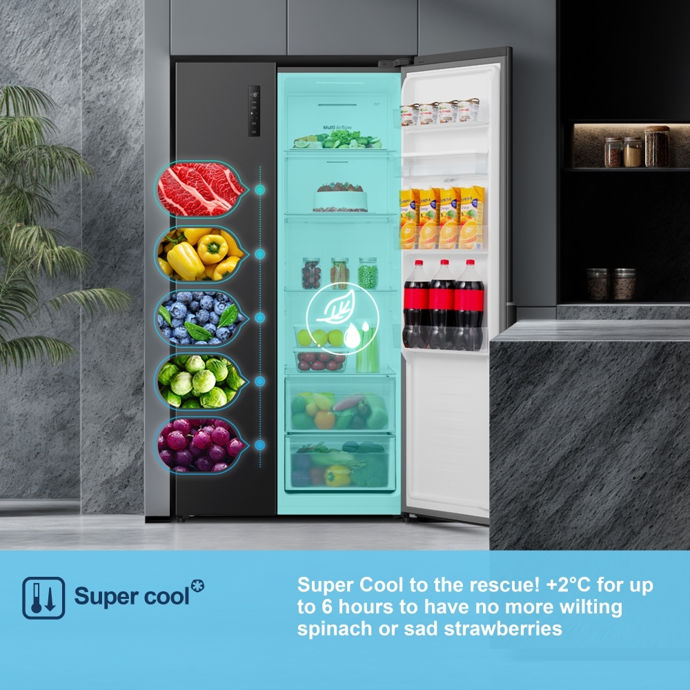 Fridgemaster MS91558DEB American Fridge Freezer, Black, E Rated,  Non-Plumbed