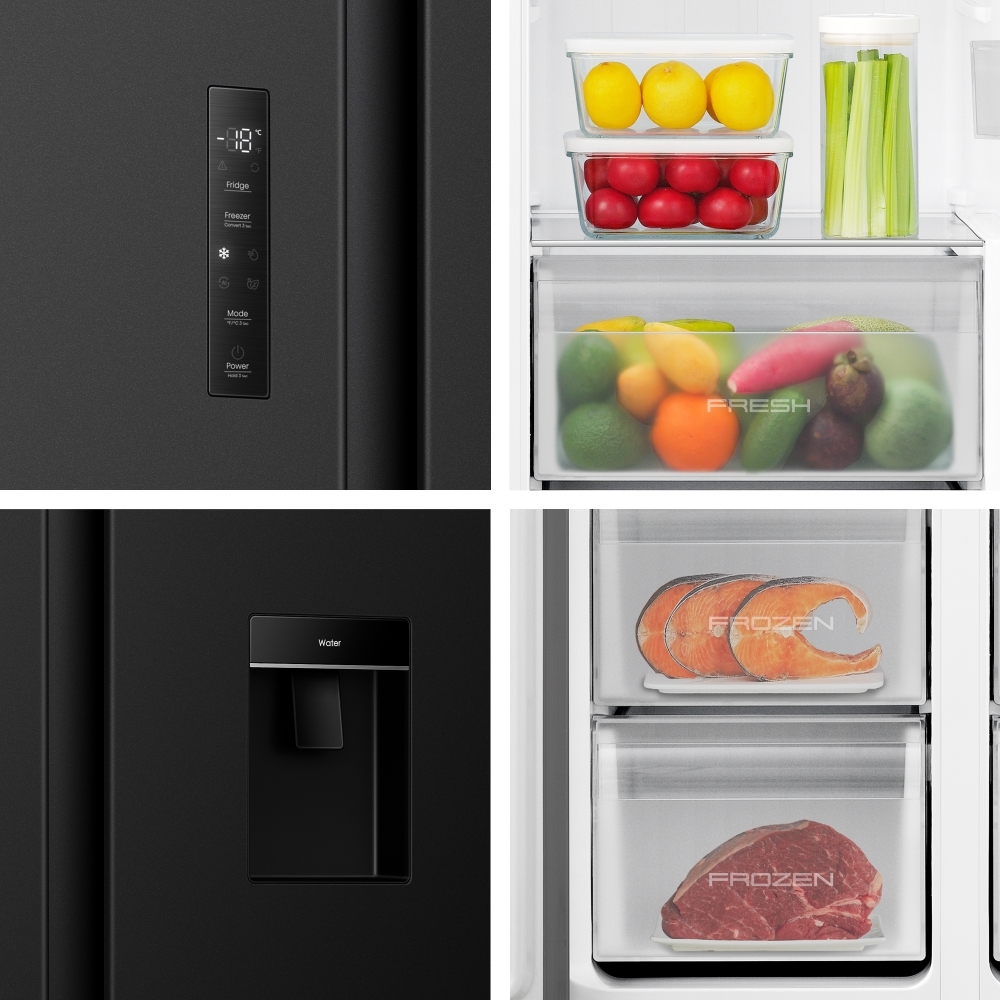 Fridgemaster MS91558DEB American Fridge Freezer, Black, E Rated,  Non-Plumbed