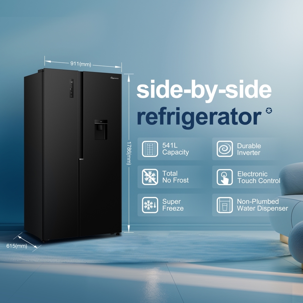 Fridgemaster MS91558DEB American Fridge Freezer, Black, E Rated,  Non-Plumbed