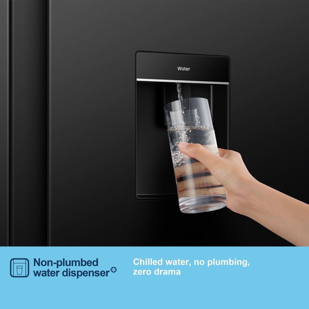 Fridgemaster MS91558DEB American Fridge Freezer, Black, E Rated,  Non-Plumbed
