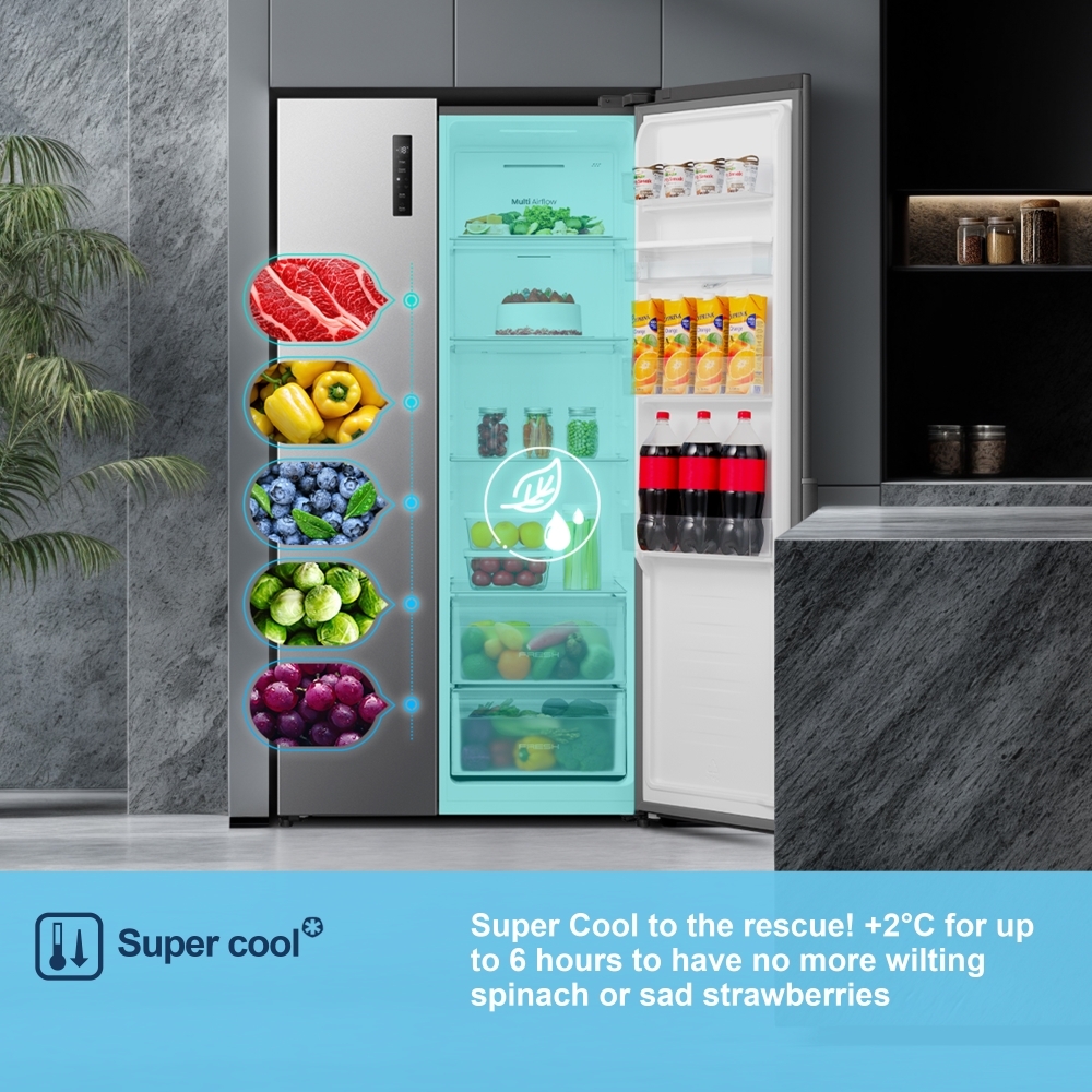 Fridgemaster MS91558DES American Fridge Freezer, Silver, E Rated,  Non-Plumbed