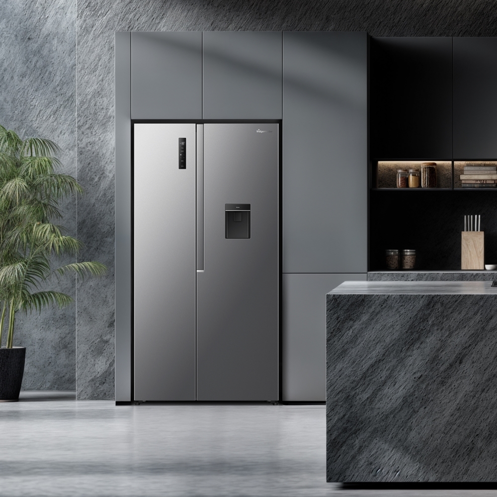 Fridgemaster MS91558DES American Fridge Freezer, Silver, E Rated,  Non-Plumbed