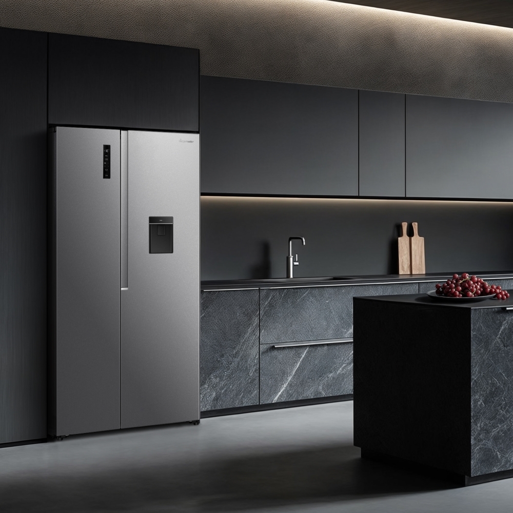 Fridgemaster MS91558DES American Fridge Freezer, Silver, E Rated,  Non-Plumbed