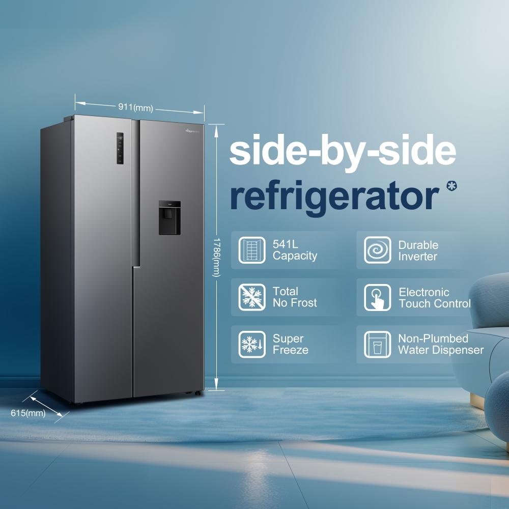 Fridgemaster MS91558DES American Fridge Freezer, Silver, E Rated,  Non-Plumbed