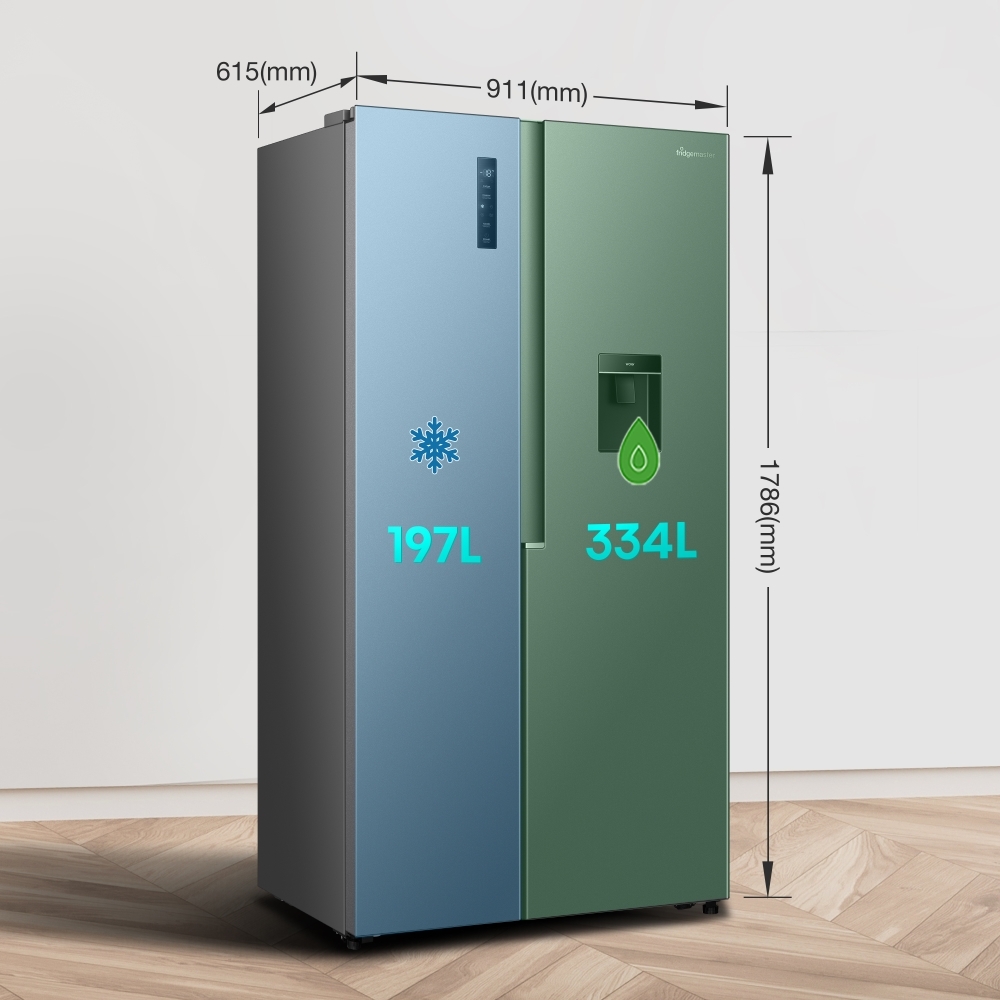 Fridgemaster MS91558DES American Fridge Freezer, Silver, E Rated,  Non-Plumbed