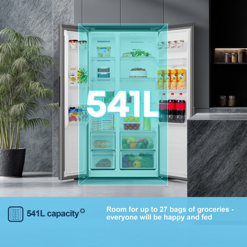 Fridgemaster MS91558DES American Fridge Freezer, Silver, E Rated,  Non-Plumbed