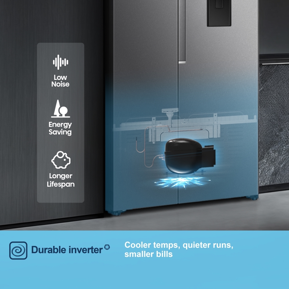 Fridgemaster MS91558DES American Fridge Freezer, Silver, E Rated,  Non-Plumbed