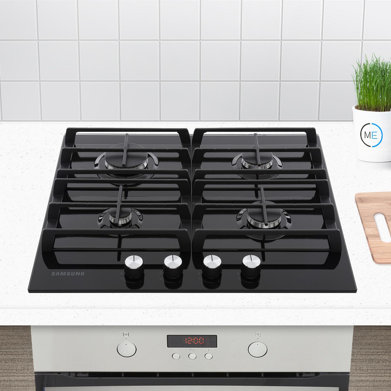 Samsung NA64H3000AK/U1 4 Burner Gas Hob, Black - Tempered Glass