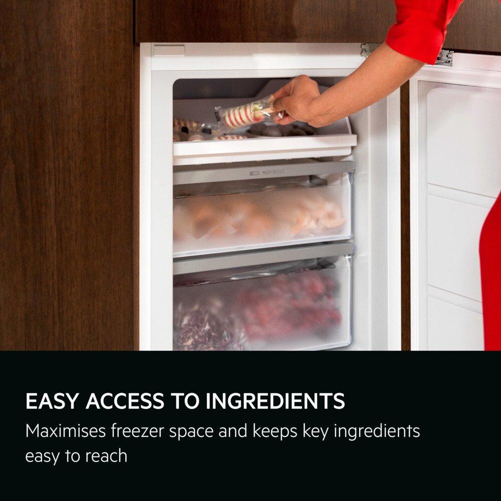 AEG NSC7N18ZES No Frost Integrated Fridge Freezer, Sliding Hinge, 70/30, E Rated